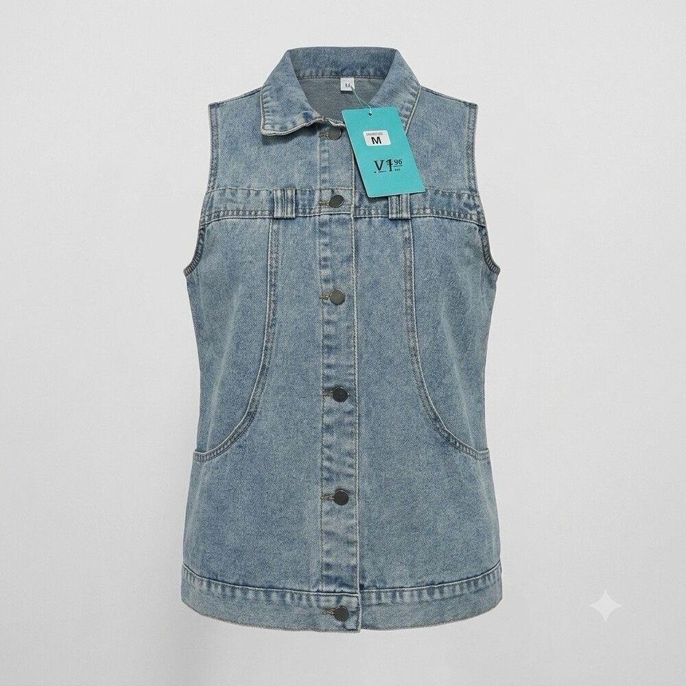 NWT JZ Denim Vest Medium M New Medium Wash Button Up Sleeveless Jean Jacket